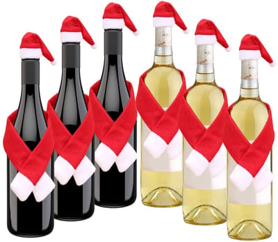 Dailygoods- Kerstflesversieringen Set van 6 - Kerstmutsen/Stropdas - Herbruikbaar - Tafeldecoratie - Duurzaam - Doekmateriaal - Perfect voor kerstfeest - Wijnflesdecoratie