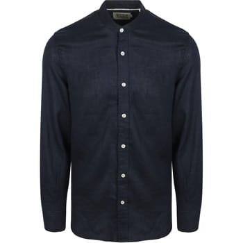 Scotch & Soda Core - Linen Shirt Ls Stand Up Collar Night Maat: XXL | Casual Overhemden Outlet | Heren | Blauw