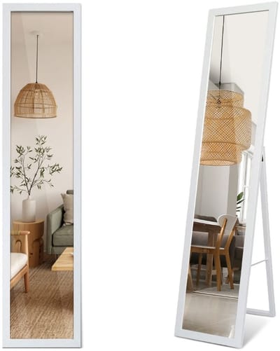Tulup Staande Spiegel - Lange Spiegel Met Lijst - 36 cm x 156 cm - Grote Staande Spiegel Met Lijst - Staande Spiegel Met Witte MDF Lijst - Rechthoekige Spiegel Met Lijst - Slaapkamer Staande Spiegel Met Lijst - Moderne Staande Spiegel Met Lijst