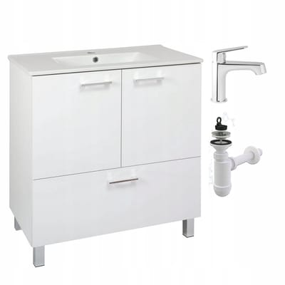 STAMAR - Grote Badkamerkast met Wastafel 80 x 47 cm Staand Hoge Kraan - Wit