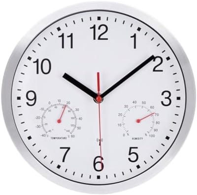 PromoHome 25 cm radiogestuurde wandklok - Stil uurwerk met weergave temperatuur en vochtigheid