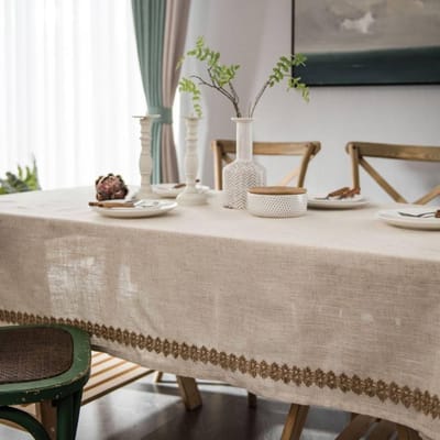 Tafelkleed Rechthoekig - Linnen Katoen Kleed - Eettafel Decoratie - Rustieke Jute Kant - 150 x 200 cm - Natuurlijk Beige