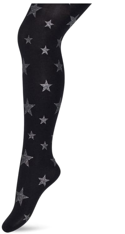 Bonnie Doon Kinder Panty met Glitter Sterren Zwart/Zilver 50 Denier maat 140/146 - Meisjes Panty - Glitter Sterretjes - Panty Kinderen 50 den - Tiener Panty - Feestelijk - Kids Twinkling Starts Tights Doorschijnend - Black/Silver - BN553973.141