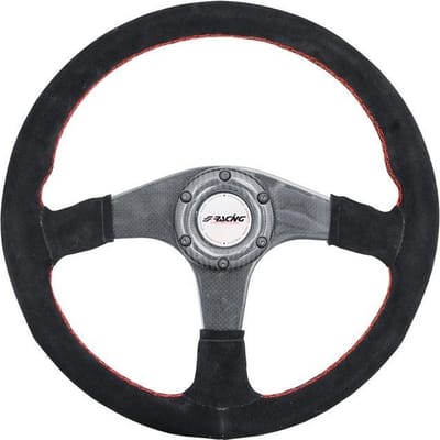 Simoni Racing High-End Racing Sportstuur Walter 350mm - Echt Carbon - Zwart Suede + Rode Stiksels