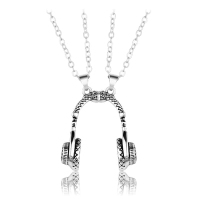 Bixorp Friends BFF Ketting voor 2 Magnetische Koptelefoon - Zilverkleurig - Twee Helften Headset - Best Friends Ketting Vriendschap Cadeau voor Twee