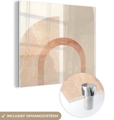 MuchoWow® Glasschilderij 50x50 cm - Schilderij acrylglas - Roze - Beige - Abstract - Foto op glas - Schilderijen