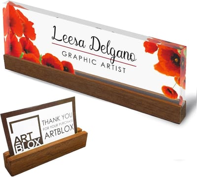 Gepersonaliseerde Naamplaat - Bureau Accessoires - Kantoor Decoratie - Helder Acrylglas - 20 cm Breed - Bloemen Design