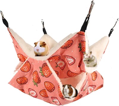 Dubbellaagse hangmat voor kleine dieren - roze aardbeienpatroon - 35 x 35 cm
