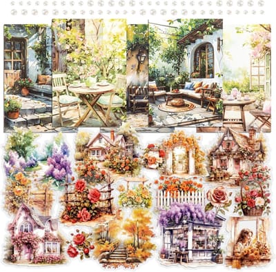 Twee Pakketten Tuin Themapapier Stickers voor Scrapbooking en Kaarten Maken met Vintage Bloemen en Vlinders