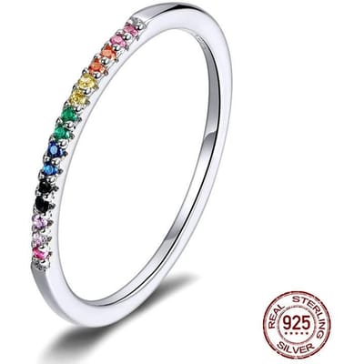 S925 Sterling Zilveren Ring Gekleurde Zirkoon Ring Eenvoudige Mode Sieraden 8 white