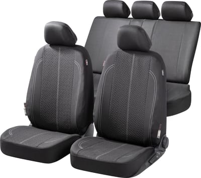 Walser Autostoelbekleding Tratto met Zipper ZIPP-IT - Autostoelhoes set - 2 stoelbeschermer voor voorstoel - 1 stoelbeschermer voor achterbank zwart