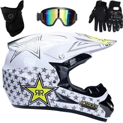 Motorhelm Set - Crosshelm Bescherming - Offroad Rijden - Aerodynamisch Design - S tot XL - Wit Zwart Geel
