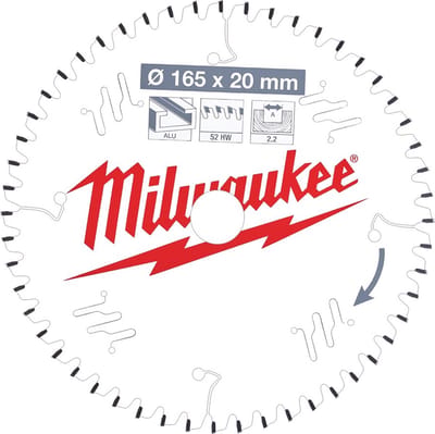 Milwaukee - Cirkelzaagblad - 165 mm - Aluminium en Kunststoffen - PTFE Coating
