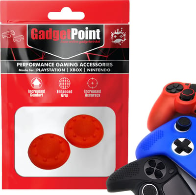 Gadgetpoint - Thumb Grips voor PlayStation, PS5, Xbox X/S, One & Switch Pro Controller - Gaming Thumbgrips - Performance Anti-Slip Thumbsticks - Bescherming Accessoires - Thumbgrips 8 stippen - Rood