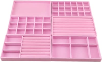 Sieraden Organizer - Opbergbakjes - Juwelen Presenteren - Zachte Fluweel Voering - 6 Stuks - Roze