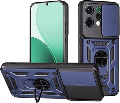 Coverup Hoesje - Geschikt voor OPPO Reno14 Hoesje - Coverup Armor Ring Kickstand Back Cover met Camera Shield - Blauw