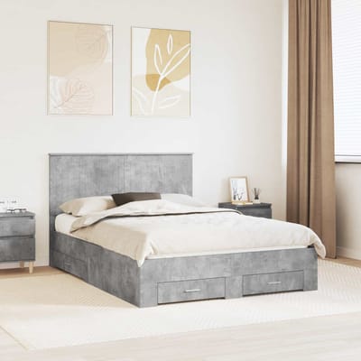 vidaXL - Bedframe - met - lade - Beton - Grijs - 140 - x - 200 - cm - Bewerkt - hout