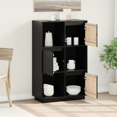 vidaXL - Hoge - kast - 74x35x117 - cm - massief - grenenhout - zwart