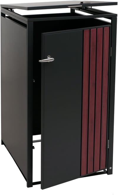 1-persoons afvalcontainerbehuizing MCW-O67, afvalcontainerbox met deksel, metaal 122x68x84cm 35kg ~ antraciet houtlook donker