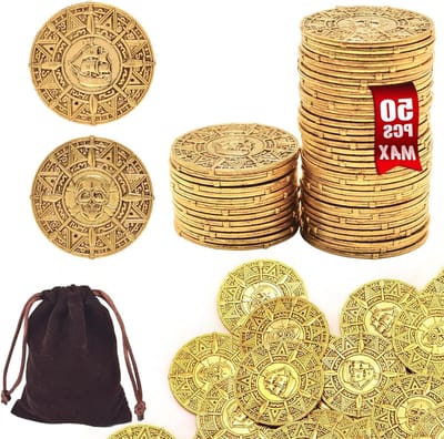 Piratenmunten Set - Gouden Talers Dubloenen - Bordspellen Cosplay - Realistische Metaal Imitatie - 33 mm 50 Stuks - Goud