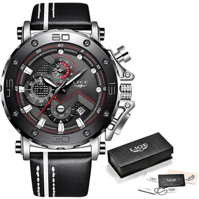 2020 Nieuwe LIGE Herenhorloges Topmerk Luxe Grote Wijzerplaat Militair Quartz Horloge Casual Leren Waterdicht Sport Chronograaf Horloge Heren zilver/zwart
