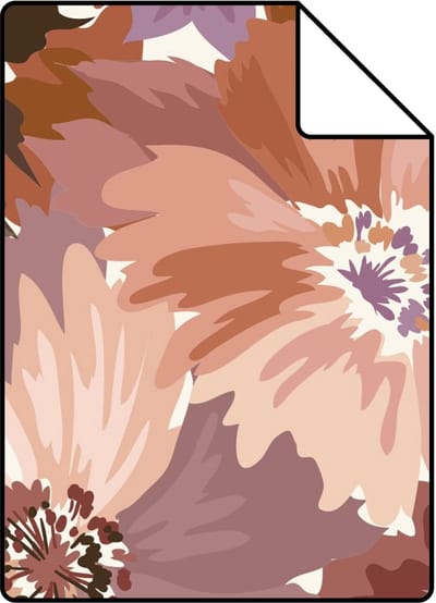 Proefstaal ESTAhome behang bloemen mauve paars en terracotta - 26.5 x 21 cm - 131266-S