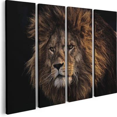 Artaza Canvas Schilderij Vierluik Leeuw - Leeuwenkop - 80x60 - Foto Op Canvas - Canvas Print