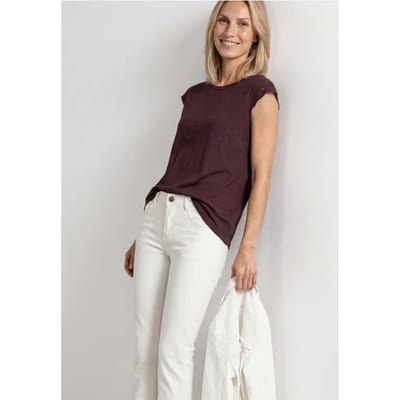 Shirt met afhangende schouders en gehaakte details