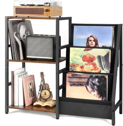MKSS® Platenspeler Meubel – Stand Platenspelerstandaard Met Vinyl Opbergsysteem - Zwart