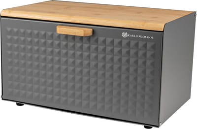 Broodtrommel Staal Bamboe - Brooddoos Keuken - Brood Bewaren - Antislip Voetjes Handgreep - 35x25x155 cm - Grijs