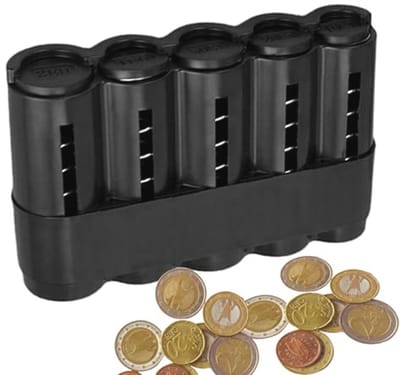 Zwarte Muntenbox voor Kleingeld - Opslag en Sorteerfunctie voor 5 Denominaties