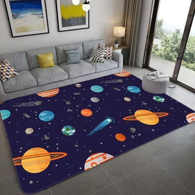 Tapis de sol en flanelle douce pour enfants, dessin animé espace univers planète, tapis de jeu pour enfants, tapis de chambre pour garçons et filles, tapis de chevet pour chambre à coucher 60x90cm gray