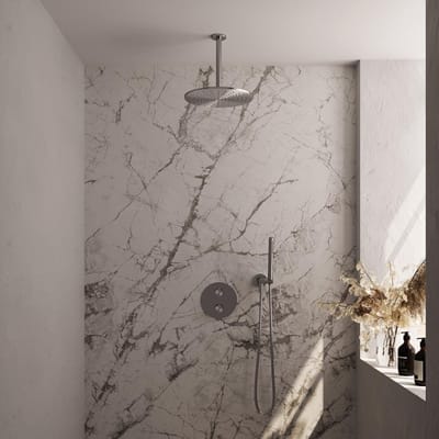 Brauer Brushed Edition thermostatische inbouw regendouche 3-weg rond SET 78 met 30 cm douchekop en plafondarm en staaf handdouche en doucheslang en wandaansluitbocht RVS geborsteld PVD