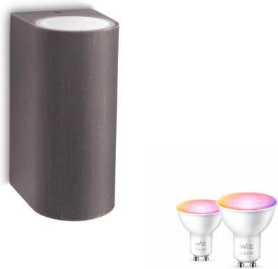 WiZ Nightingale Wandlamp voor Buiten Up & Down (Roestbruin) - Buitenlamp - GU10 - Wit en Gekleurd Licht - Te bedienen via WiFi