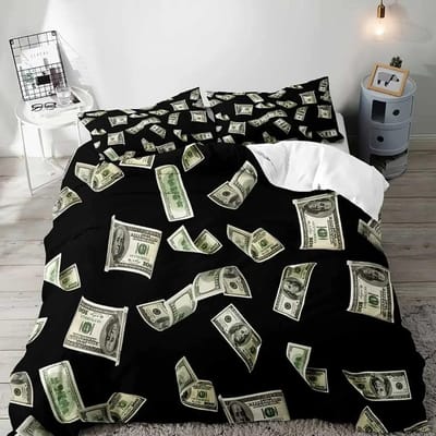 Luxe Geld Dekbedovertrek, Zwarte Beddengoedset, Dollarbiljet Dekbedovertrek, Slaapkamerdecoratie voor Mannen, 2 Kussenslopen 3 Stuks AU Queen 210x210cm
