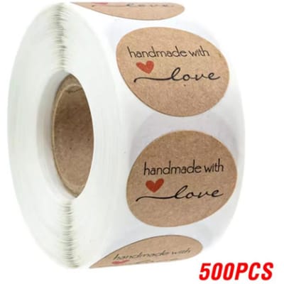500 stuks Handgemaakt met Liefde Stickers Vintage Kraftpapier Stickers Kantoorbenodigdheden Label Bakken Kraftpapier Stickers Scrapbook Cadeau beige