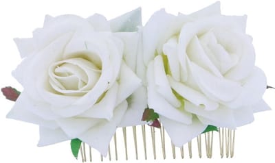 Bloemen Haar Kam - Bruid Hoofddeksel - Bruiloft Decoratie - Rozenbloem Design - 10 x 6.6 cm - Beige
