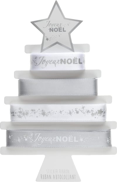 Satijn Joyeux Noël kerst geschenk/decoratie lint 15mm zelfklevend, 4 x 2 meter