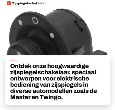 Dailygoods - Zijspiegelschakelaar - Elektrisch Bedienbaar - Vervangingsonderdeel - Compacte Afmetingen - Voor Master en Twingo - 1998-2016 - Kleur: Zwart