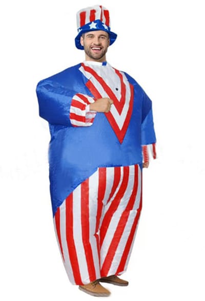 KIMU® Opblaas Kostuum Uncle Sam USA Rood Wit Blauw - Opblaasbaar pak - Showmasterpak Mascotte Opblaaspak - Opblaasbare Quizmaster Dames Heren Festival
