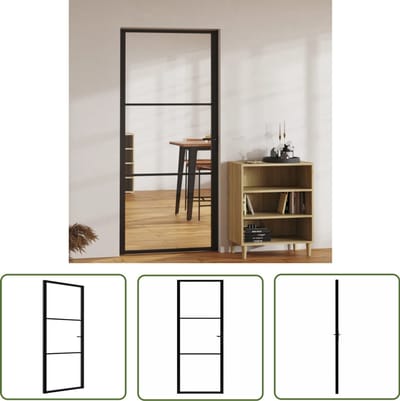 vidaXL Glazen Deur - Binnendeur - Binnendeur 93x201,5 cm ESG-glas en aluminium zwart - Zwarte Deur - Modern Interieur - Esg Glas