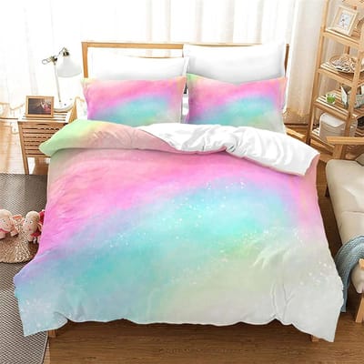 Regenboog Kleurverloop Wolk Dekbedovertrek Collectie Kleurrijke Print Beddengoed Collectie Voor Meisjes Vrouwen Slaapkamer Decoratieve Plaid 175X220cm-3pcs