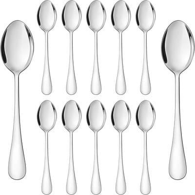 Set van 12 RVS Lepels met Ronde Rand - Duurzaam, Roestvrij Staal, Keukenaccessoires