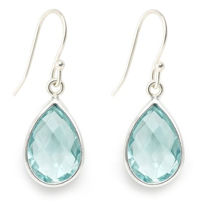 Zilveren dames oorbellen haakje met half-edelsteen druppel hanger licht blauw transparant 925 silver