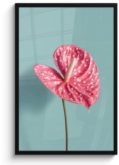 Poster in lijst - Fotolijst 60x90 cm - Posters - Blad - Anthurium - Stippen - Roze - Posterlijst zwart - Decoratie - Wanddecoratie woonkamer - Muurdecoratie slaapkamer