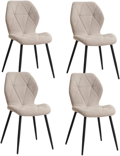 HomeGoodies - Luxe Eetkamerstoel - Keukenstoelen - Stoelen - Ergonomische Rugleuning - Linnen Stoffering - Tot 120 kg - Beige