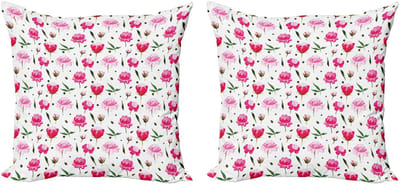 ABAKUHAUS Decoratieve kussenhoes met bloemenmotief, 2 stuks, pastelkleurige aquarelbloem 50x50 cm, roze, donkergro wit
