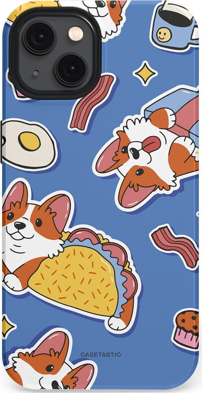 Casetastic Hoesje Geschikt voor Apple iPhone 13 Magsafe - Stijlvolle Beschermende Duo-layer Case - Corgi en Snacks