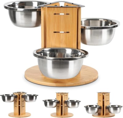 Verhoogde Hondenbak - Voerstation Hondenbakken - Comfortabel Eten - Drie Aparte Bakken - 3x 1400 ml - Hout Metaal