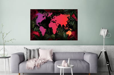 Aluminium schilderij 180x120 cm - Wanddecoratie metaal - Wereldkaart - Kleuren - Jungle - Metalen muurdecoratie woonkamer - Decoratie industrieel - Foto op dibond - Industriële accessoires slaapkamer